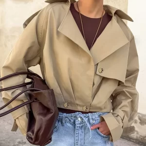 2025 Autumn New Cropped Trench Jacket Women Vintage Streetwear Double Breasted Long Sleeve Short Top Female Fashion Coat Outfits