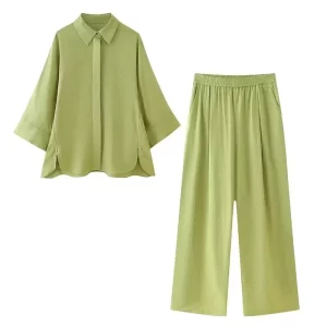 Ladies New Wide Leg Pants Sets For Women Fashion Loose Casual Shirts Top +Wide Leg Pant Women's Suit Outfit Female Clothing