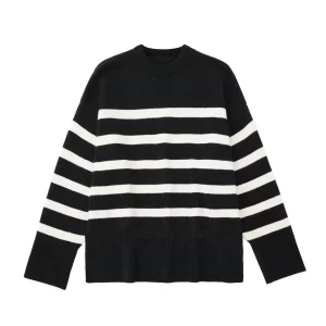Autumn Winter Basic Sweater Women Long Sleeve O-Neck Pullovers Oversized Loose Striped Casual Jumper Tops Women 2025 New Sweater